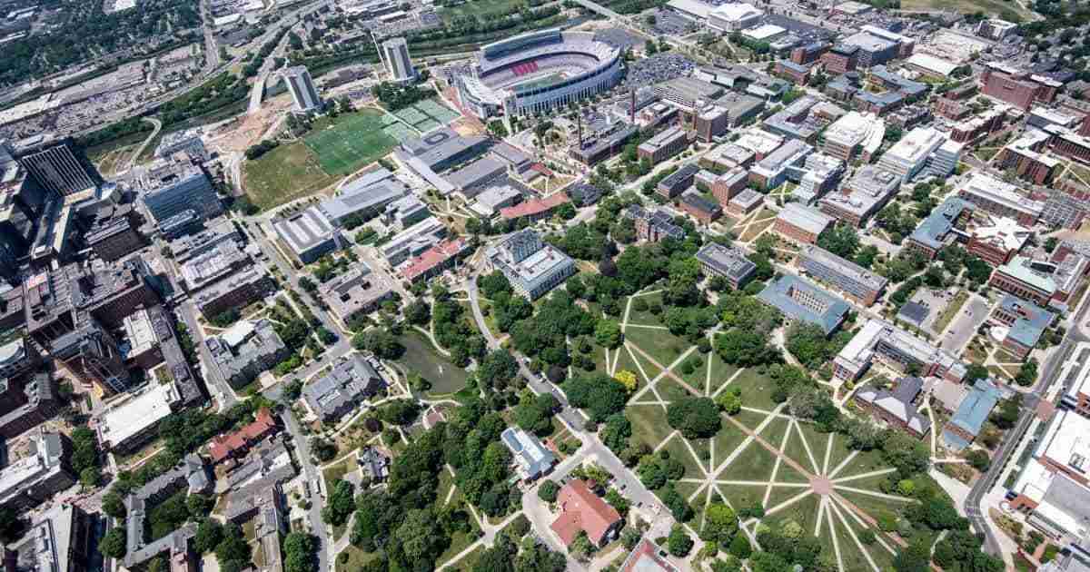 An aerial view of the Ohio State University campus